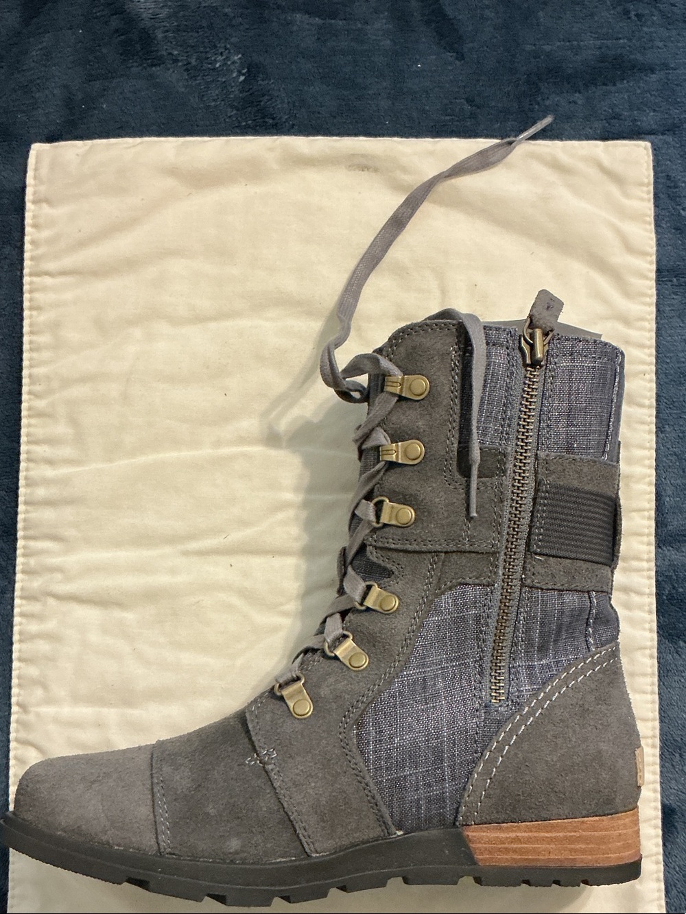Sorel Gray Lace-Up Suede & Textile Combat Ankle Boot